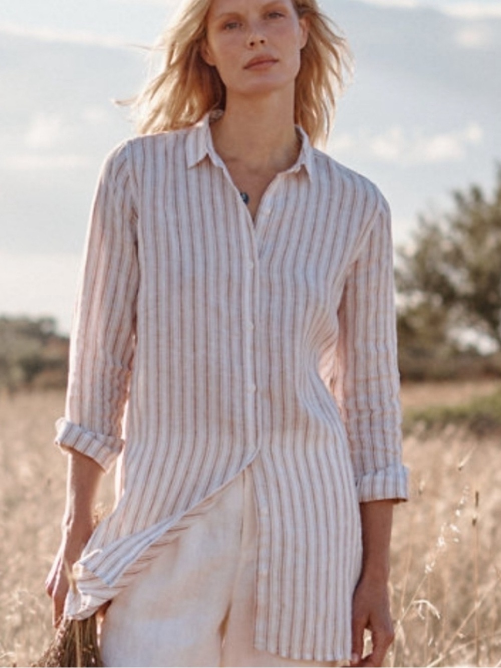 Garnet Hill | Fall 2025 Striped Linen Tunic Large Lagenlook Minimalist